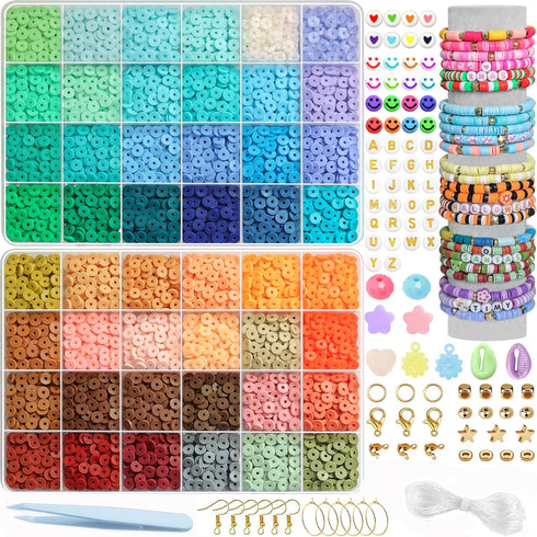 6600pcs+ Clay Bead for Bracelet Making Kit, 48 Colors Spacer Heishi Beads Flat Round Polymer Clay Beads Friendship Bracelet DIY Jewelry Making for...