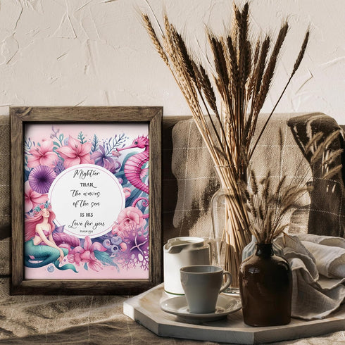 Posterizer 1 pcs-girly mermaid bible verse art-Psalm 93: 4-Kids Room Art-Religious Posters-Gifts for Christians-Living Room Bedroom Decor- UNFRAME...