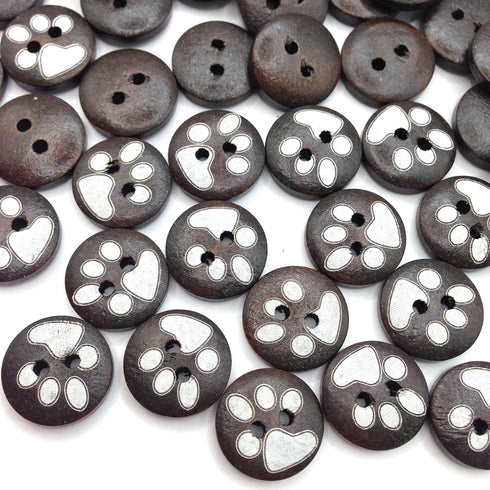KARMELLING 50PC Dark Coffee Round 2 Holes Wooden Paw Claw Sewing Buttons 15mm(5/8") Dia...