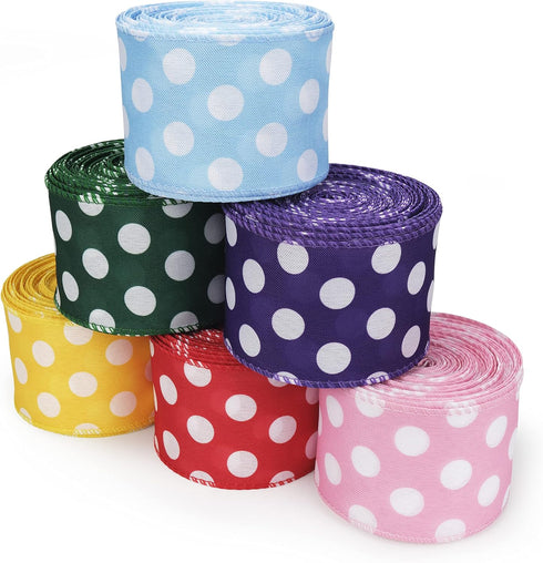 Pink and White Polka Dot Ribbon Wired Edge Ribbon, 2.5 Inch x 10 Yards Roll, Craft Ribbon for DIY Gift Wrapping Wreath Floral Arrangement Bow deco...
