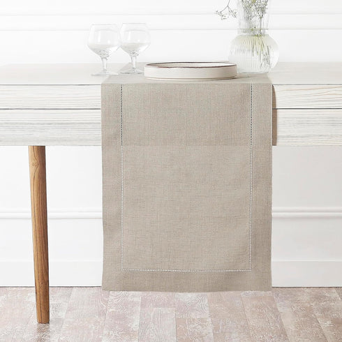 D'Moksha Homes Linen Natural Table Runner 84 Inches Long - 100% Pure Linen Table Runner 14 x 84 Inch for Summer, Fall and Halloween - Classic Hems...