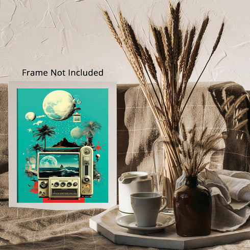 Posterizer 1 pcs-old timey devices-beach themed collage-Retro Art-Vintage Art-Gift for Art Lovers- UNFRAMED Wall Art...