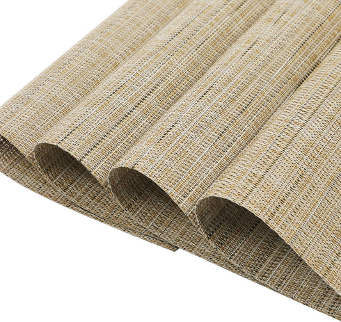 SHACOS Small Round Table Placemats Wedge Placemat Set of 4 Non Slip Heat Resistant Woven Vinyl Table Mats Wipe Clean Indoor Outdoor (4, Beige Yell...