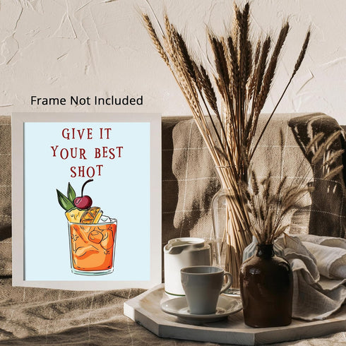 Posterizer 1 pcs-Liquor drink with fun message-give it your best shot-Kitchen & Bar Art Art Poster Print for Home, Office, Store, Bar- unframed wa...