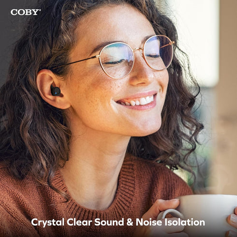 Coby True Wireless Bluetooth Earbuds | Interchangeable Ear Hooks & Tips | Sweat-Resistant |14-Hours Play Time | Drop-Proof Charging Case | Wireles...