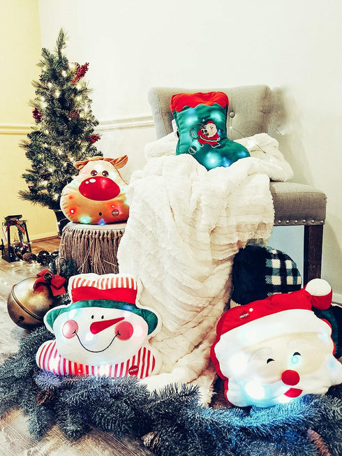 Tache Squishy Light Up Glowing Christmas Santa Claus Microbead Throw Pillow LED Lights...