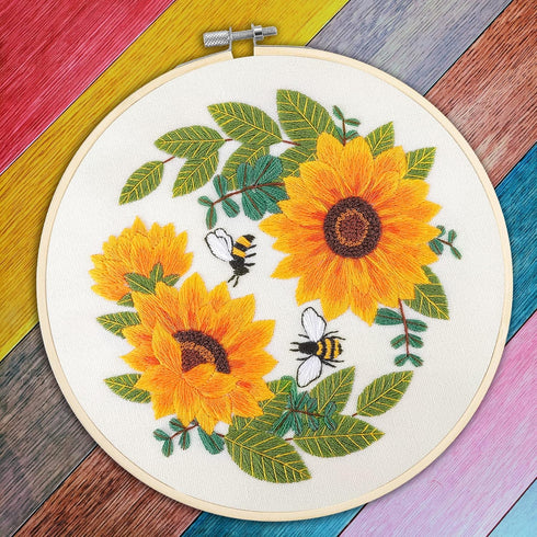 3 Sets of Full Range Embroidery Kits for Adults, Stamped Embroidery kit Include Stamped Embroidery Cloth with Floral Pattern, Embroidery Hoops, Co...