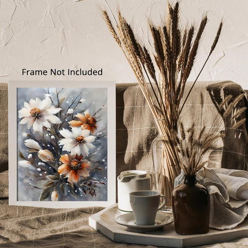 Posterizer 1 pcs-dainty flowers in snowy nature -oil painting style-5-Floral & Botanical Art-Landscape & Nature Art-Living Room Bedroom Decor- unf...
