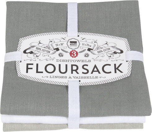 Now Designs Floursack Kitchen Dish Towels Gray/White/Moonstruck 20 x 30in, Set of 3...