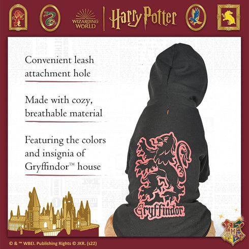 Harry Potter Gryffindor Pet Hoodie with Faux Scarf - Small | Pet Apparel and Accessories for Dogs| Dog Pullover Hoodie for Hogwarts Houses, Gryffi...