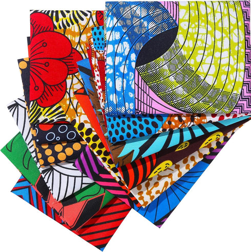 12 Pieces African Fabric Fat Quarters African Ankara Wax Print Fabric, Ankara Print Fabric for Sewing, Face Covering Make, Craft Projects and Patc...
