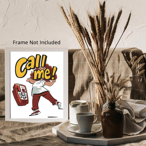 Posterizer 1 pcs-cute comic book retro inspired vintage rotary phone 'call me'-Vintage Art-Art in Pop Style-Gift for Superhero, Comic Book Fans- u...