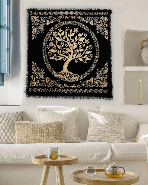 Indian Consigners Altar Cloth Alter Tarot Witchery Square 18" Celtic Tree of Life Wica Spread Decor...