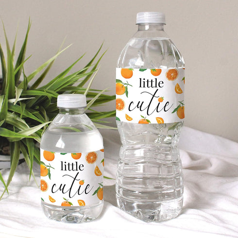 Orange Little Cutie Baby Shower Water Bottle Labels, Waterproof Stickers for Water Bottles - 24 Count...