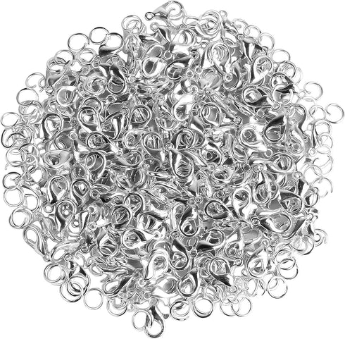 400PCS Lobster Claw Clasps with Open Jump Rings Kit, Bracelet Necklace Silver Fasteners Hooks for DIY Craft Jewelry Making, 12mmX7mm...