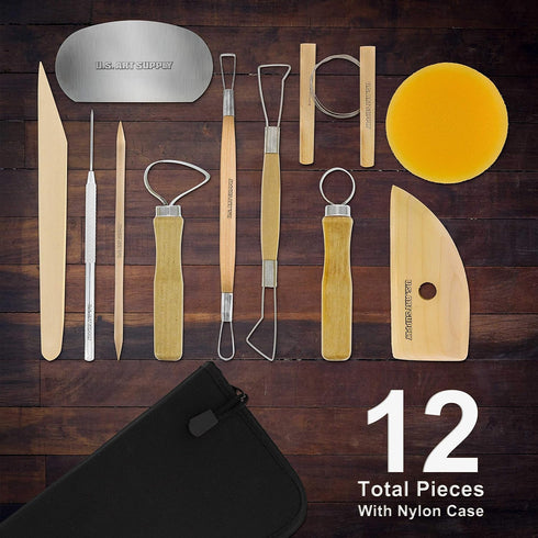 US Art Supply 12-Piece Pottery and Clay and Sculpting Tools Set with Canvas Zippered Case...