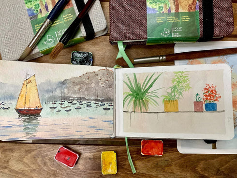 tumuarta Watercolor Journal, 3.5x5.5”, 140 LB, 300 GSM, Cotton Paper, Cold Press, 24 Sheets, 48 Pages, Watercolor Sketchbooks for Use As Travel No...