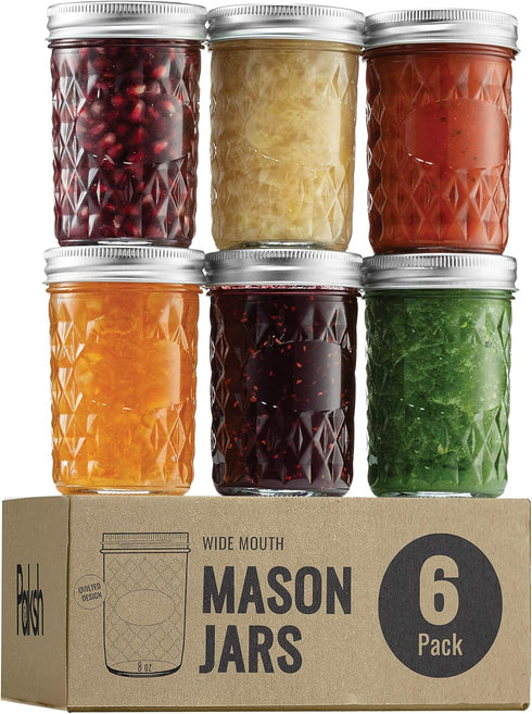 Paksh Novelty Mason Jars - Food Storage Container - 6-Pack - Airtight Container for Pickling, Canning, Candles, Home Decor, Overnight Oats, Fruit ...