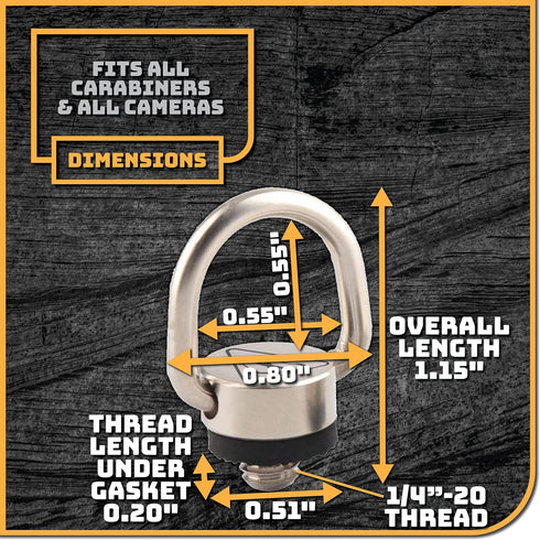Camera Carabiner Clip D-Ring - Easily Attach a Carabiner to Your Camera with This 1/4-20 Tripod Mount D-Ring (1-Pack)...