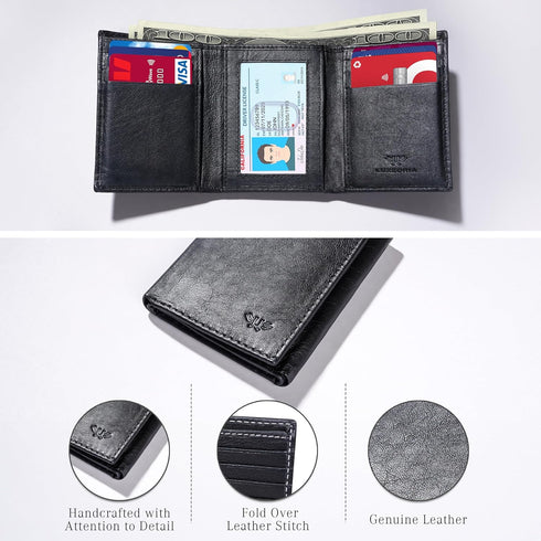 LUXEORIA Leather Wallet for Men, Handcrafted Genuine Leather Travel Wallet, Minimalist Mens Slim Trifold Wallet, Anti-Theft RFID Blocking Wallet f...