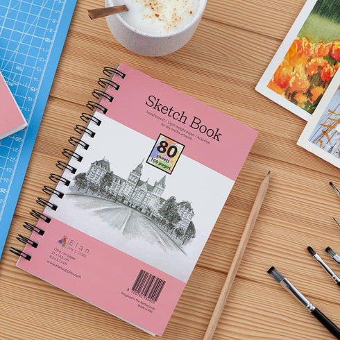 Elan Sketch Book A5, 80 Sheets Italian 120gsm Paper, A5 Sketchbook Spiral Bound Made for Artists, A5 Art Book, Sketching Pad A5, Lightweight Drawi...