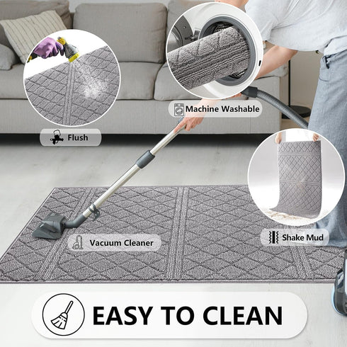 REFETONE Indoor Door Mat, 16x24, Non-Slip Absorbent Resist Dirt Door Rug, Machine Washable Low-Profile Inside Floor Mat Doormats for Entryway, Gre...