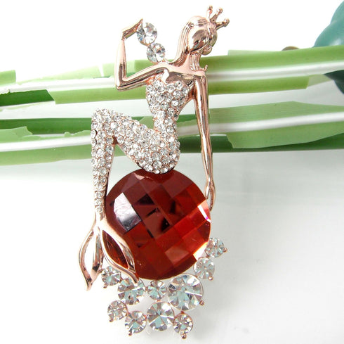 Navachi 18k Gold Plated Clear Crystal Mermaid Brooch Pin...