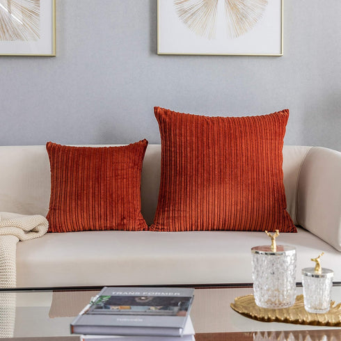 Kevin Textile Set of 2 Fall Pillow Covers Solid Supersoft Corduroy Handmade Decorative Velvet Throw Pillow Cushion Cover for Seasonal Autumn, Burn...