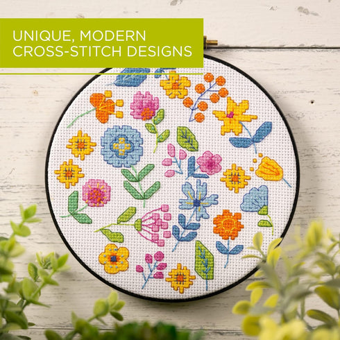 Bucilla Counted Cross-Stitch Kit, Floral Menagerie, Includes 14 ct Aida Cloth, 6" Plastic Hoop, Embroidery Floss, Needle and Instructions, 49468E...
