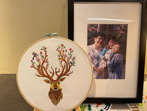Yutaohui Deer Embroidery kit with Bird,Funny Handmade Gift Embroidery Kit for Adults Beginner,Stamped Cross Stitch Kit for Crafts Starters with 1 ...