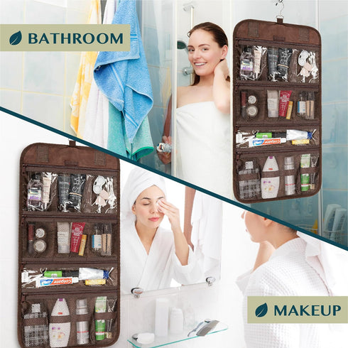 PAVILIA Hanging Toiletry Bag Men Women, Travel Kit Foldable Toiletries Organizer, Roll up Cosmetics Makeup Bag Accessories, Waterproof Essentials ...