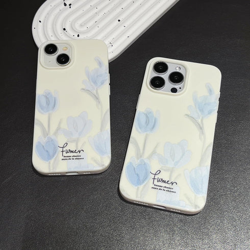 Artistic Blue Tulip Flower Soft Designed for iPhone Case (Beige,iPhone 14 Pro Max)...