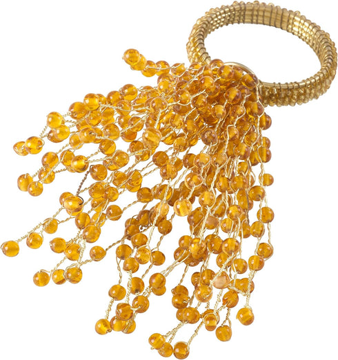 Saro Lifestyle Beaded Burst Design Napkin Ring (Set of 4), Gold...