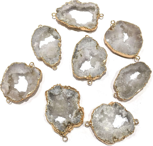 LE SKY 5 Pcs Natural Stone Connectors White Irregular Druzy Geode Agate Pendants Healing Chakra Energy Stone for Jewelry Making Necklace...