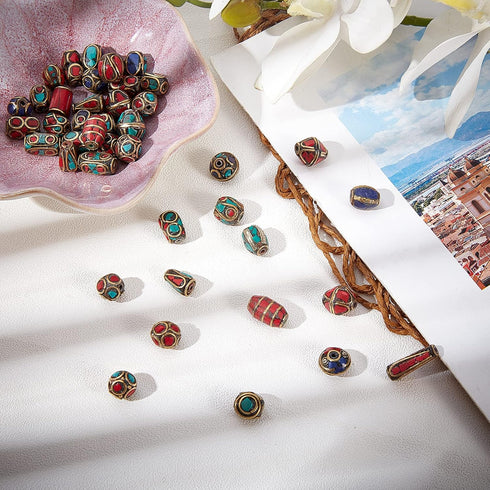 PH PandaHall Tibetan Turquoise Mixed Spacer Round Column Handmade Buddha Loose Beads for Earring Necklace Bracelet Jewelry Making...