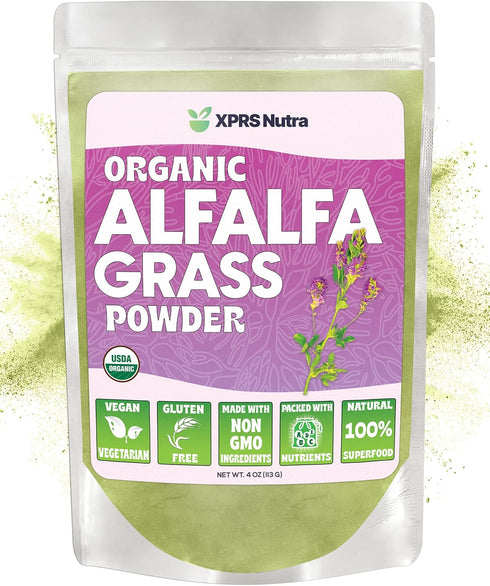 XPRS Nutra Organic Alfalfa Powder - Premium Vegan Alfalfa Supplement Rich in Calcium, Antioxidants, Vitamins - Farmer Alfalfa Supplement for Kids ...