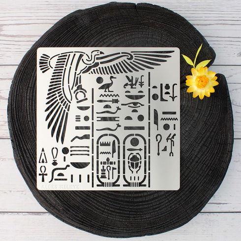 Aleks Melnyk No.449 Metal Stencil, Egyptian Hieroglyphics and God Nekhbet, Small Stencil, 1 PC, Template for Wood Burning, Engraving, Crafting, Sc...