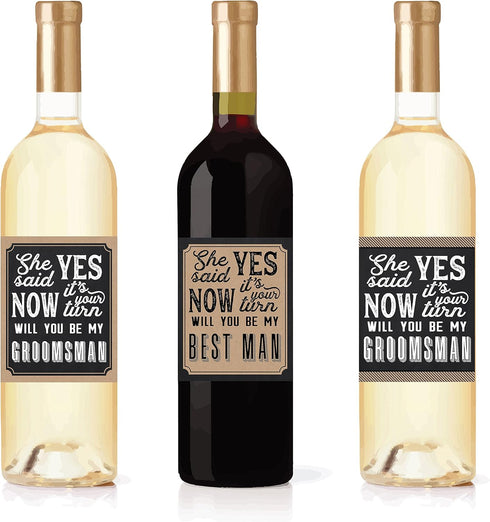Hadley Designs 6 Will You Be My Groomsman + 1 BONUS Best Man Proposal Wine, Beer, Whiskey, Liquor Bottle Labels or Stickers Set for Groomsmen Part...