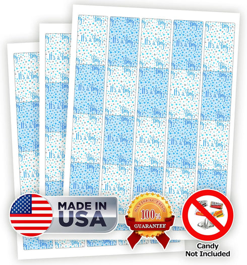 60 It's a Boy Blue Baby Shower Miniatures Candy Bar Wrapper and Stickers Decorations, Made in USA (Candy Not Included)...