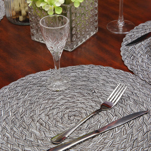 Topotdor Round Placemats Heat-Resistant Stain Resistant Anti-Skid Washable Polyproplene Table Mats Placemats (Braided-Gray, Set of 4)...