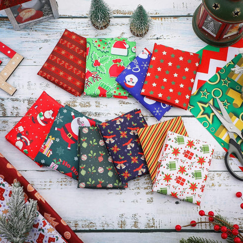 60 Pieces Christmas 10 x 10 Inch Fabric Bundles Sewing Quilting Fabric Happy Christmas Santa Claus Elk Snowflake Christmas Tree Printing Fabric Sq...