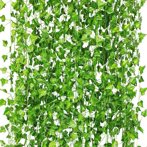 CQURE 12 Pack 84Ft Artificial Ivy Garland, Fake Vines UV Resistant Greenery Leaves Fake Plants Hanging Aesthetic Vines for Home Bedroom Party Gard...