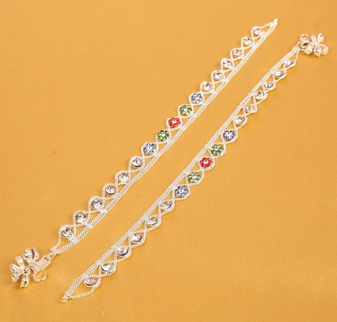 Touchstone NEW Indian Bollywood Handcrafted Pretty Stylish Colorful Designer Jewelry Payal Paazeb Anklets In Silver Tone For Women....