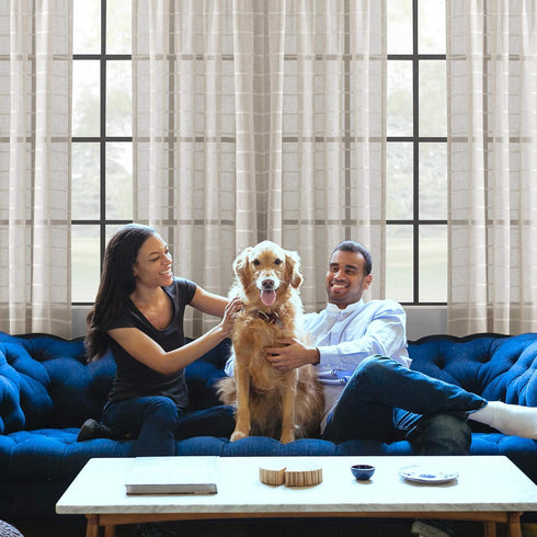Clean Window Twill Stripe Anti-Dust Allergy/Pet Friendly Anti-Dust Sheer Curtain Panel, 52" x 63, White/Linen...