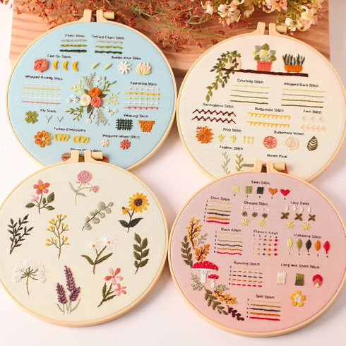 Harimau 4P Beginner Embroidery Kit,Natural Landscape Pattern,Cross Stitch Kits, Including Stamped Embroidery Cloth with 2 Embroidery Hoops, Multic...