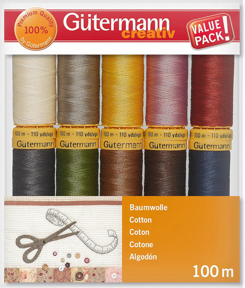 Gutermann 734521-3 Thread Set Natural Cotton 50 100m/10 reels, Col 2 Assorted...
