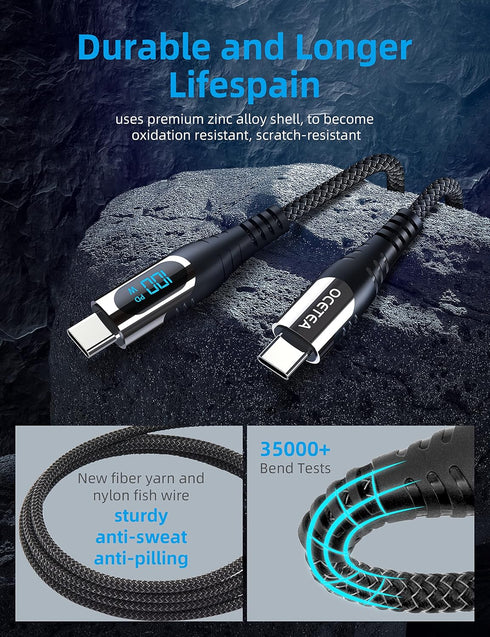 USB C to USB C Charger Cable (100W 5A), 3.3ft USBC to USBC Cable with LED Display, USB C Charging Cable Compatible with iPhone 15 Pro Max Plus, Ma...