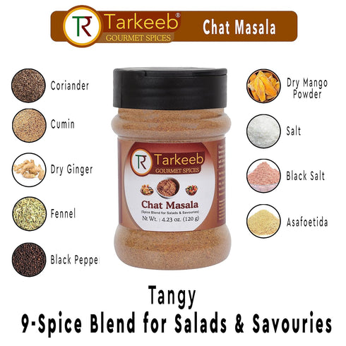 Tarkeeb Chat Masala 4.23 oz (120g) Shaker Top PET Jar | Tangy Indian Seasoning | All Natural | Vegan | No Colors | Gluten Free | NON-GMO | Indian ...