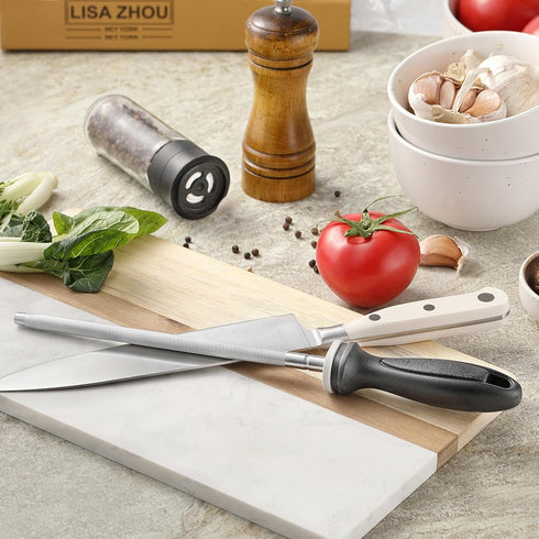 Knife Sharpener Rod, Little Cook 12 inch Knife Sharpening Steel, Knife Sharpening Rod with Ergonomic PP Handle (black)...