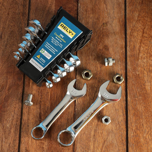 7Pcs Ratcheting Wrench Set with Rack Organizer, CR-V Steel | 8-18 mm Metric Combination Ratchet Wrenches Set | Combination Wrenches Set for Bicycl...